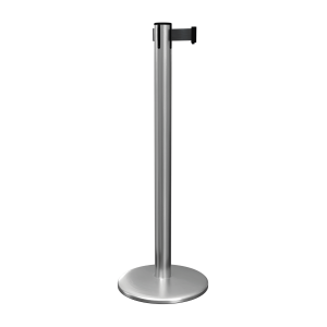 Satin Stainless Steel QueuePro 251 Retractable Barrier Post with Black Tape