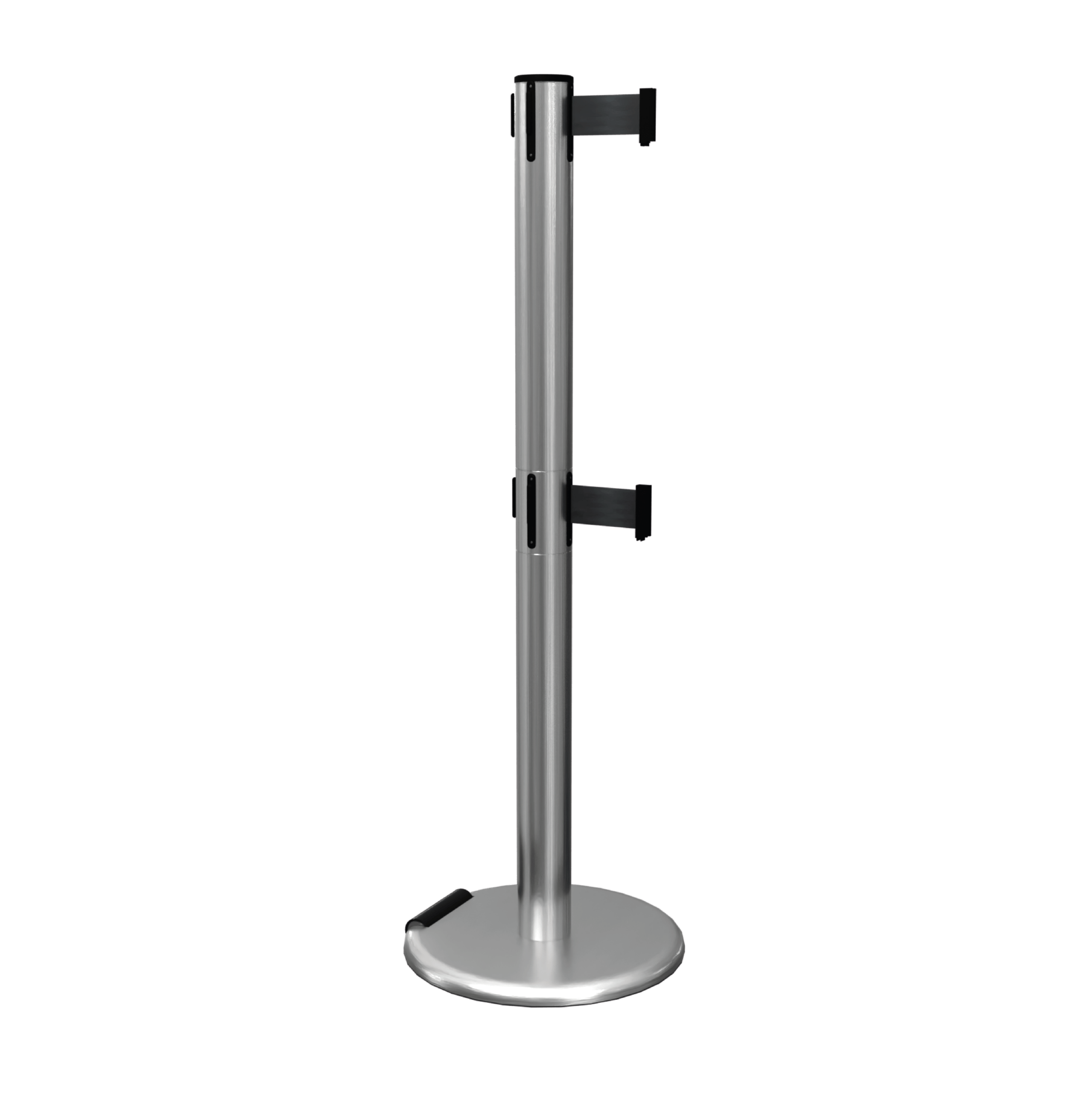 Satin Stainless Steel RollerPro 251 Twin Retractable Barrier Post with Black Tape Satin Stainless Steel RollerPro 251 Twin Retractable Barrier Post with Black Tape, Retracting Barrier Post, Retractable Stanchion, Metal Retractable Barrier, Commercial Retractable