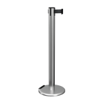 Satin Stainless Steel RollerPro 300 Retractable Barrier Post with Black Tape and Roller Base