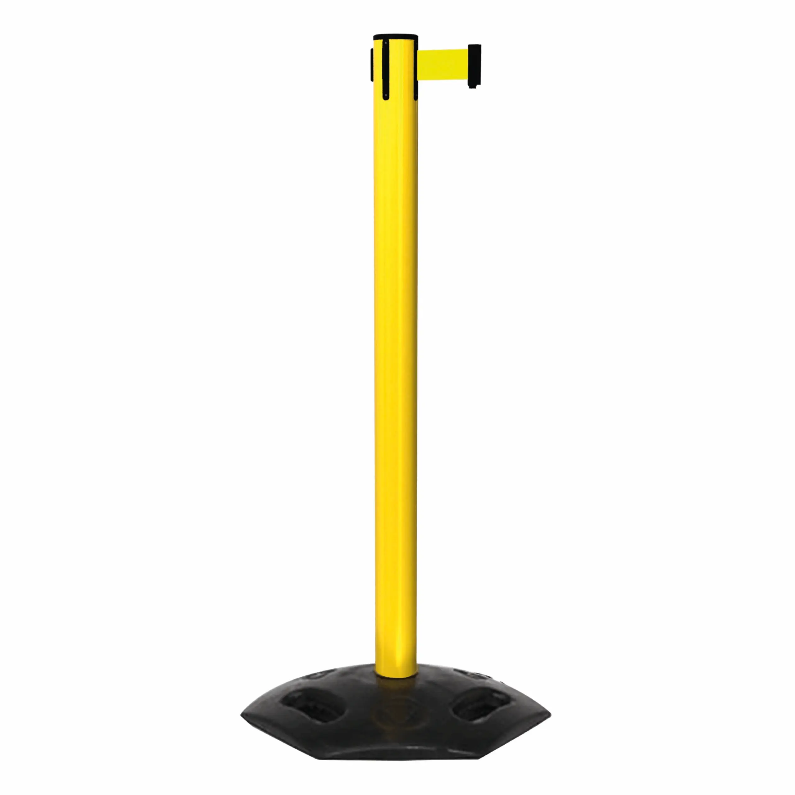 WeatherMaster 251 in Yellow Free Standing Yellow WeatherMaster 251 Retractable Barrier Post with Yellow Tape, Retracting Barrier Post, Retractable Stanchion, Metal Retractable Barrier, Commercial Retractable, Safety Belt Barriers