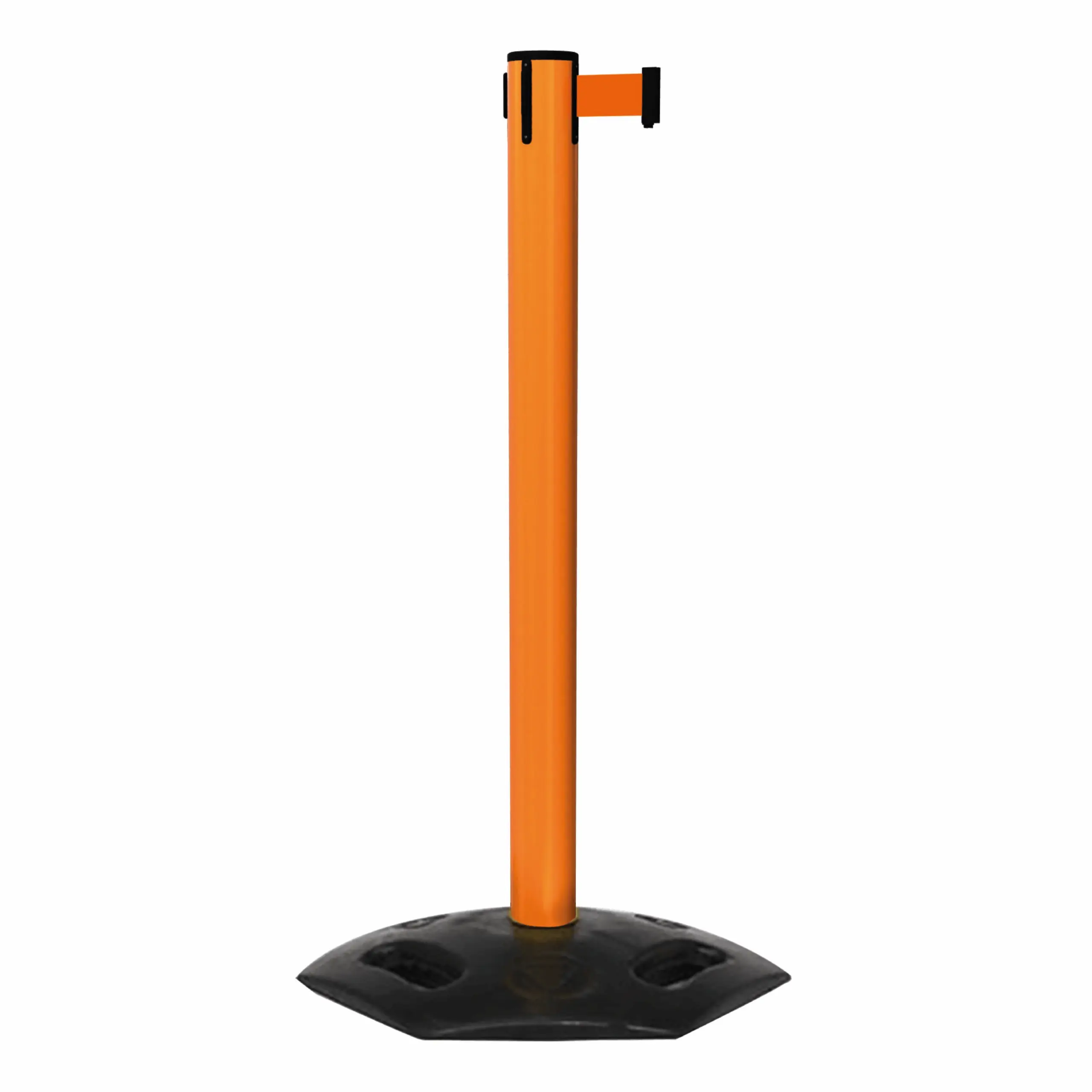 WeatherMaster 300 in Orange Free Standing Orange WeatherMaster 300 Retractable Barrier Post with Orange Tape, Retracting Barrier Post, Retractable Stanchion, Metal Retractable Barrier, Commercial Retractable, Safety Belt Barriers