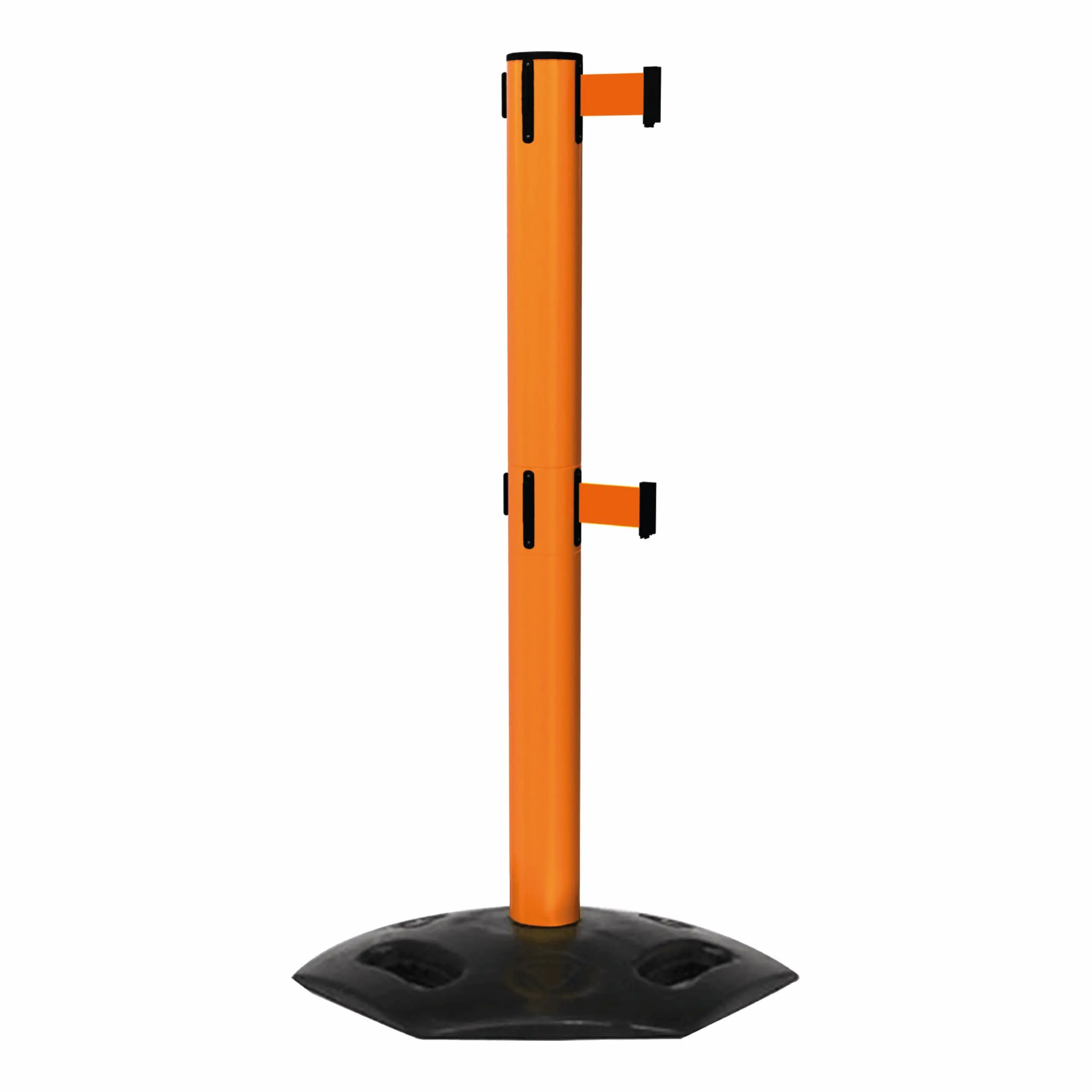 WeatherMaster 300 Twin in Orange Free Standing Orange WeatherMaster 300 Twin Retractable Barrier Post with Orange Tape, Retracting Barrier Post, Retractable Stanchion, Metal Retractable Barrier, Commercial Retractable, Safety Belt Barriers