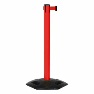 Free Standing Red WeatherMaster 300 Retractable Barrier Post with Red Tape, Retracting Barrier Post, Retractable Stanchion, Metal Retractable Barrier, Commercial Retractable, Safety Belt Barriers