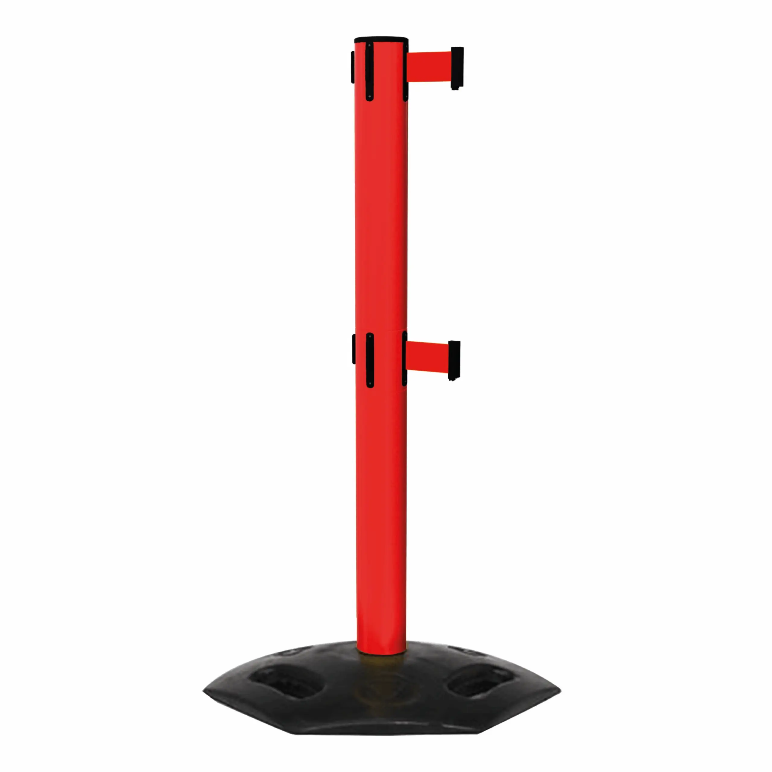 WeatherMaster 300 Twin in Red Free Standing Red WeatherMaster 300 Twin Retractable Barrier Post with Red Tape, Retracting Barrier Post, Retractable Stanchion, Metal Retractable Barrier, Commercial Retractable, Safety Belt Barriers