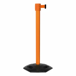 Free Standing Orange WeatherMaster 335 Retractable Barrier Post with Orange Tape, Retracting Barrier Post, Retractable Stanchion, Metal Retractable Barrier, Commercial Retractable, Safety Belt Barriers