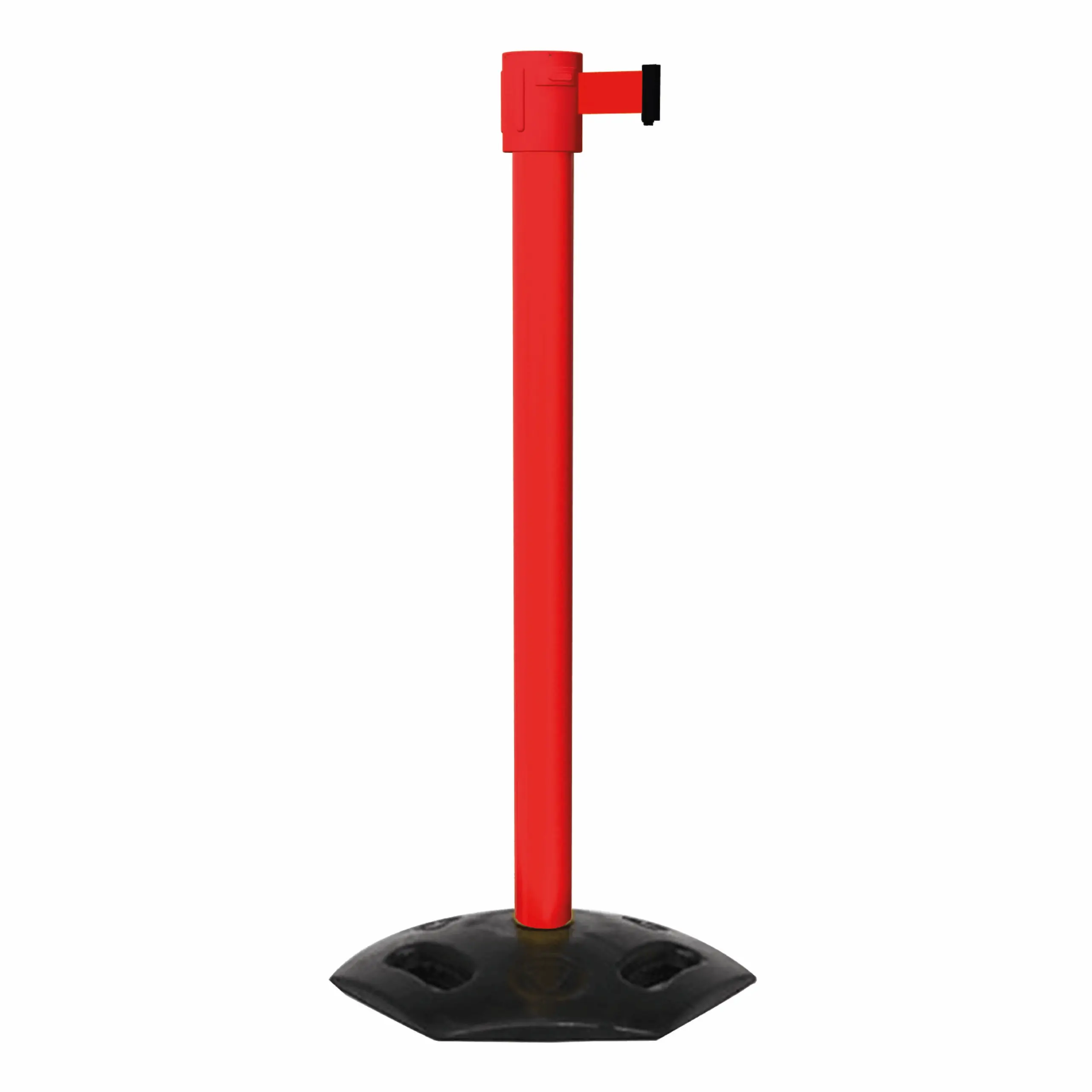 WeatherMaster 335 in Red Free Standing Red WeatherMaster 335 Retractable Barrier Post with Red Tape, Retracting Barrier Post, Retractable Stanchion, Metal Retractable Barrier, Commercial Retractable, Safety Belt Barriers