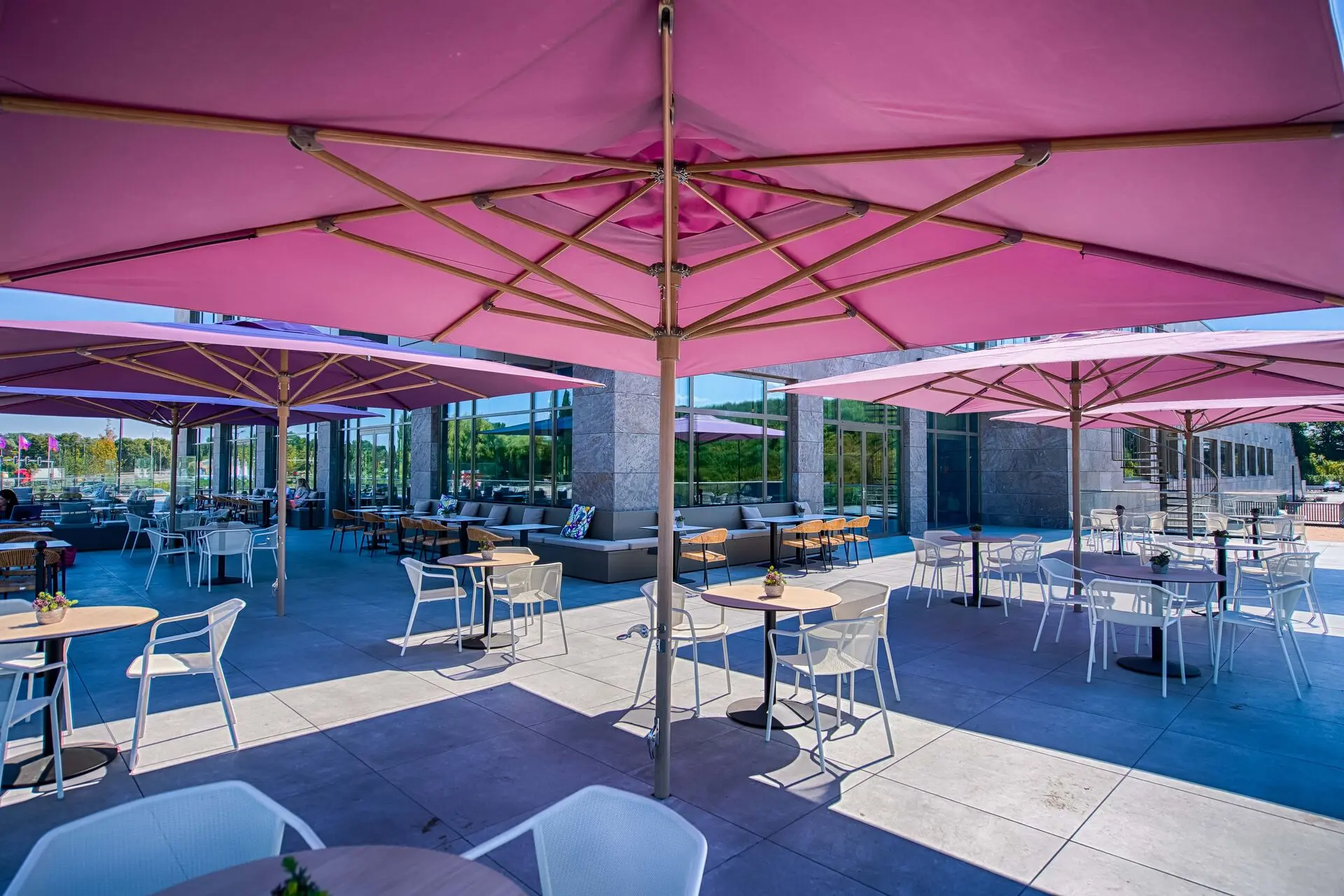 Ocean Master Max Classic Tuuci Commercial Giant Umbrellas in Pink with Teak Frame Ocean Master Max Classic Tuuci Commercial Giant Umbrellas in Pink with Teak Frame