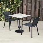 White Marble Rockingham Square Pedestal Table with Round Base. Suitable for Indoor & Outdoor Use. With Darwin Armchairs