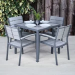 Plastic and Aluminium Grey Outdoor Square Table and Chairs Set - Mortimer Range