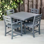 Recycled Plastic Square Outdoor Table and 4 Chairs-Grey