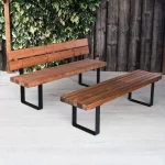 Sherwood Indoor & Outdoor Wood & Metal Industrial Outdoor Commercial Bench with Back - Side View