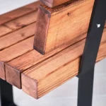 Sherwood Indoor & Outdoor Wood & Metal Industrial Outdoor Commercial Bench with Back - Close Up