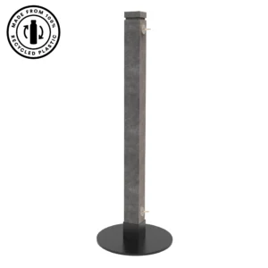 Eco Cafe Barrier Post in Grey with Logo, Heavy Duty Cafe Barriers, Pavement Barriers, Bespoke Cafe Barrier Posts, Post & Rope, Rope Barrier, Custom Cafe Barriers, Recycled Cafe Barrier Post, Powder Coated Cafe Barrier Stanchions