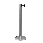 Satin Stainless Steel RollerPro 251 Retractable Barrier Post with Black Tape