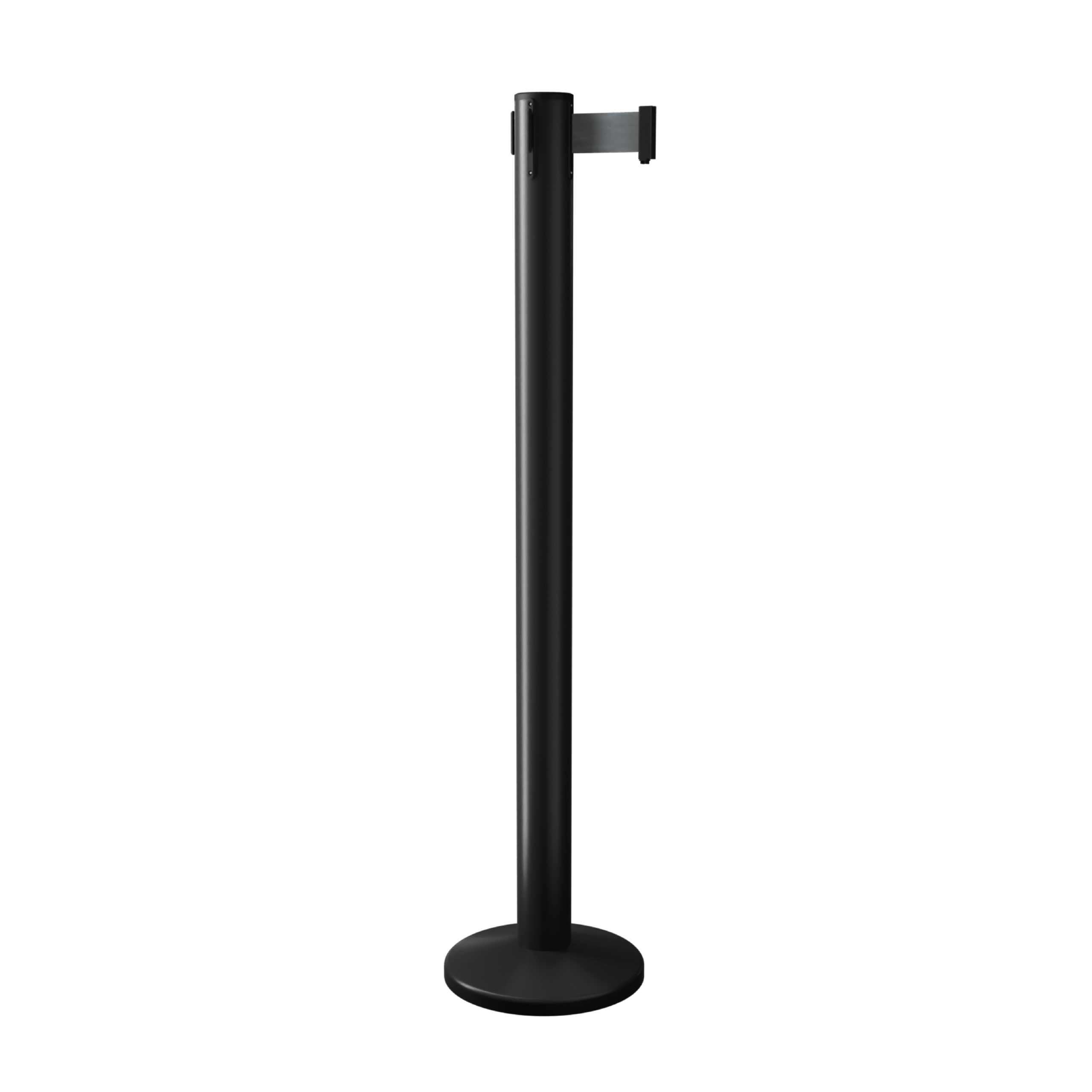 Black QueuePro 251 Retractable Barrier Post with a Magnetic Base and Black Tape Black QueuePro 251 Retractable Barrier Post with a Magnetic Base and Black Tape, Retracting Barrier Post, Retractable Stanchion, Metal Retractable Barrier, Commercial Retractable