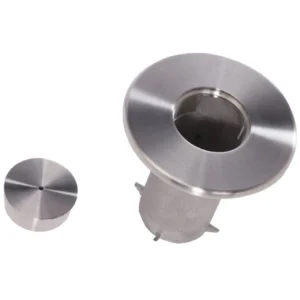 Metal Floor Socket with Cap for Removable Barrier Post. Stainless Steel Floor Socketed Cafe Barrier Post, Cafe Barrier Accessory, Heavy Duty Cafe Barriers, Commercial Cafe Barrier Posts, Floor Cafe Barrier Post, Recessed Floor Socket for Removable Barrier Posts