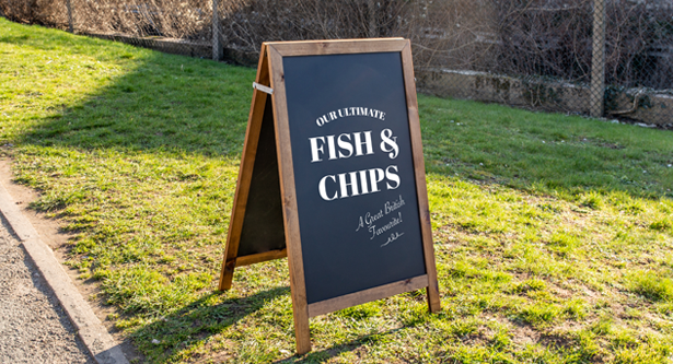 Economy Chalkboard A-Frame with Fish and Chips Wording Economy Chalkboard A-Frame with Fish and Chips Wording, Commercial Use, Chalkboard A-Frames, Wooden Chalkboard