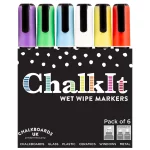 Wet Wipe Chalkboard Marker Coloured Pens. Pack of 6. 6mm