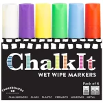 Wet Wipe Chalkboard Marker Coloured Pens. Pack of 6. 15mm