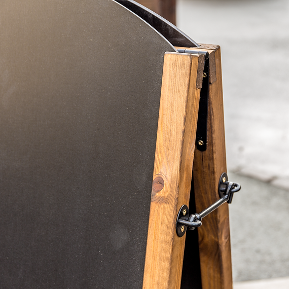 Rounded Top Chalkboard A-Frame Close up of Fastening and Frame Rounded Top Chalkboard A-Frame Close up of Fastening and Frame, Commercial Use, Chalkboard A-Frames, Wooden Chalkboard