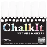 Wet Wipe Chalkboard Marker White Pens. Pack of 6. 15mm