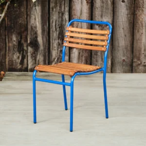 Firth Stackable Chair in Blue, Commercial Furniture, Restaurant Furniture, Hospitality Furniture, Outdoor Furniture, Indoor Furniture, Wood & Metal Chairs, Powder Coated Chairs