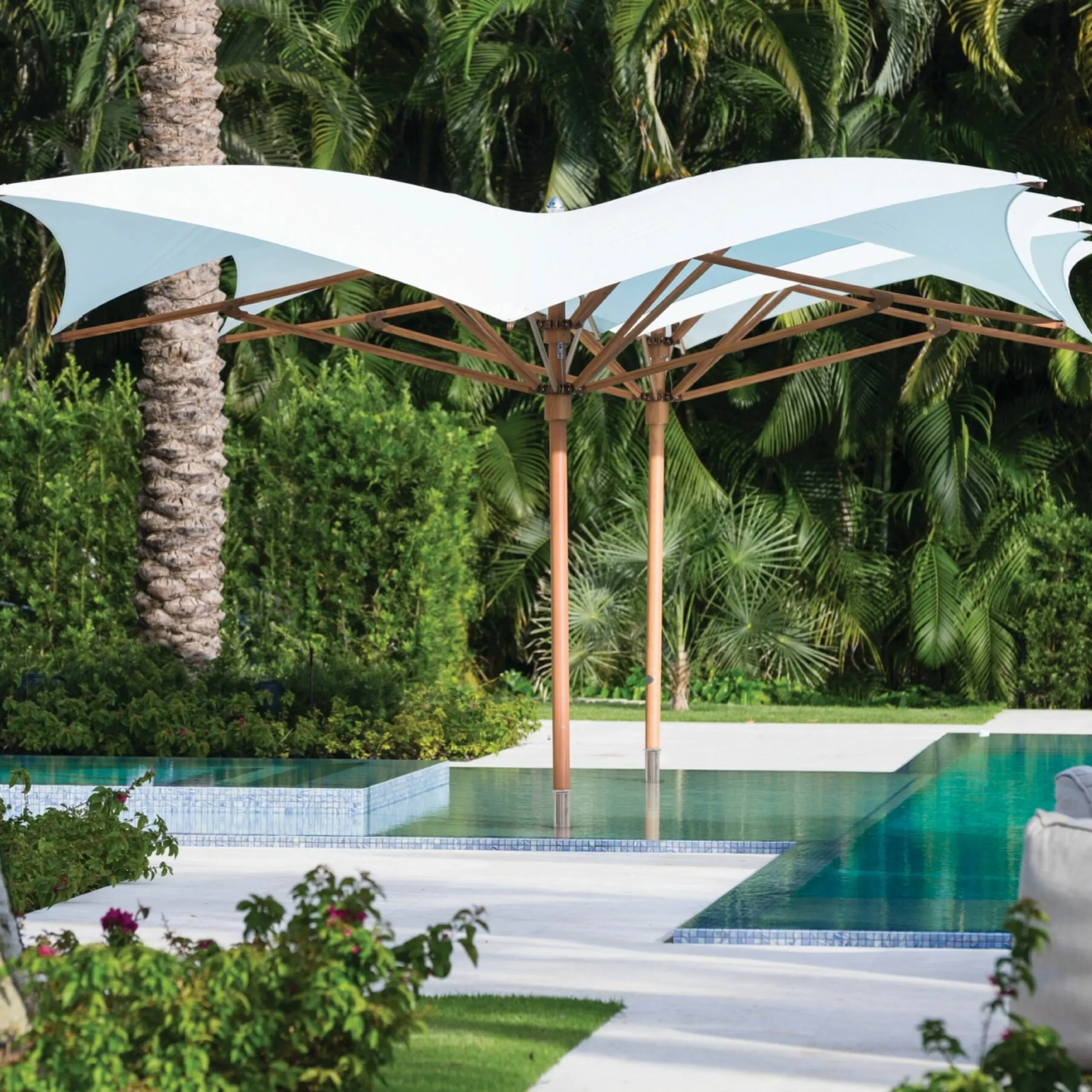 OceanMaster Max Manta Tuuci Giant Umbrella OceanMaster Max Manta Giant Umbrella in White by Pool, Giant Umbrellas, Commercial Giant Umbrellas, Hospitality Giant Umbrellas, Parasols, Restaurant Umbrellas, Outdoor Umbrellas, Fabric Umbrellas, Giant Umbrellas with Logos, Tuuci Umbrellas, Tuuci Giant Umbrellas