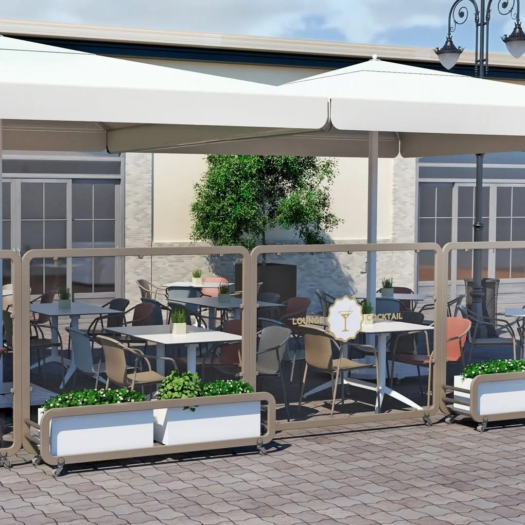 Siena Maxi Industrial Café Planter in Taupe with Methacrylate Screens and Planter Boxes in White Outside with Logo Siena Maxi Industrial Café Planter in Taupe with Methacrylate Screens and Planter Boxes in White Outside with Logo, Cafe Planters, Restaurant Planters, Industrial Cafe Planters, Cafe Screens, Outdoor Cafe Planters, Bespoke Planters, Planters with Screens, Commercial Planters, Commercial Cafe Planters, Hospitality Cafe Planters