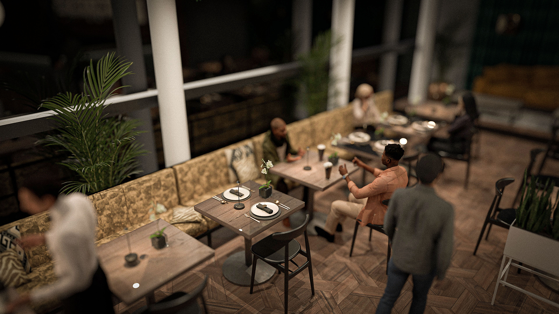 Lina LED Rechargeable Table Lamp on Tables inside Restaurant Lina LED Rechargeable Table Lamp in Black, Table Lighting, Restaurant Lighting, Lighting for Table at Restaurant, Commercial Table Lighting, Hospitality Lighting, Rechargeable Table Lamps, LED Lighting, Outdoor Table Lamps, Indoor Table Lighting