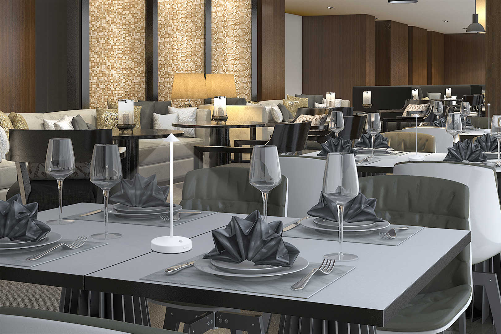 Lina LED Rechargeable Table Lamp on Restaurant Tables in White Lina LED Rechargeable Table Lamp on Restaurant Tables Indoors in White, Table Lighting, Restaurant Lighting, Lighting for Table at Restaurant, Commercial Table Lighting, Hospitality Lighting, Rechargeable Table Lamps, LED Lighting, Outdoor Table Lamps, Indoor Table Lighting, Cafe Lighting, Table Lamps for Cafes