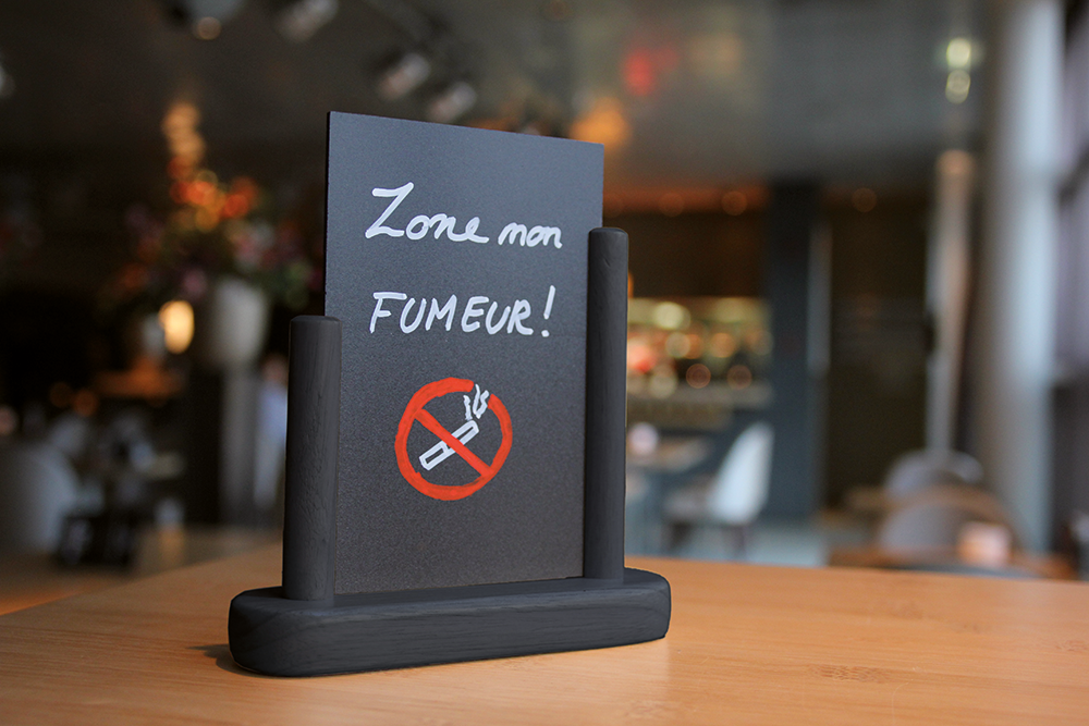 ELE-BL-SM_L2 Flat Top Table Board in Black on a Wooden Table, Table Chalkboard, Freestanding Table Board, Wooden Table Board, Double Sided Table Chalkboard, Table Top Accessory, Advertising Boards, Restaurant Signage, Cafe Signage, Menu Boards, Menu Signage