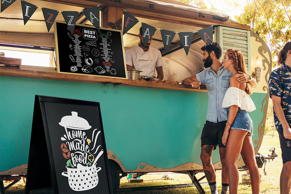 Wooden Wall Board in Teak - Pizza Food Van Wooden Wall Board in Teak, Wall Board, Shop Wall Boards, Cafe Wall Boards, Wall Boards, Wall Menu Displays, Menu Signage, Boards with Chalkboard, Wall Display, Chalkboard Boards, Information Displays, Wooden Wall Chalkboard