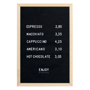 Letter Board Displaying Menu, Wall Board, Shop Wall Boards, Cafe Wall Boards, Wall Boards, Wall Menu Displays, Menu Signage, Boards with Chalkboard, Wall Display, Chalkboard Boards, Information Displays, Letter Wall Chalkboard, Modern Wall Boards