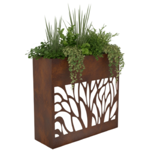 Corten Effect LED Laser Cut Café Planter, Laser Cut Corten Effect LED Cafe Planter, Commercial Cafe Planters, Restaurant Planters, Bespoke Planters, Corten Planters, Custom-Made Planters, Light Up Planters, Leaf Effect Cafe Planters