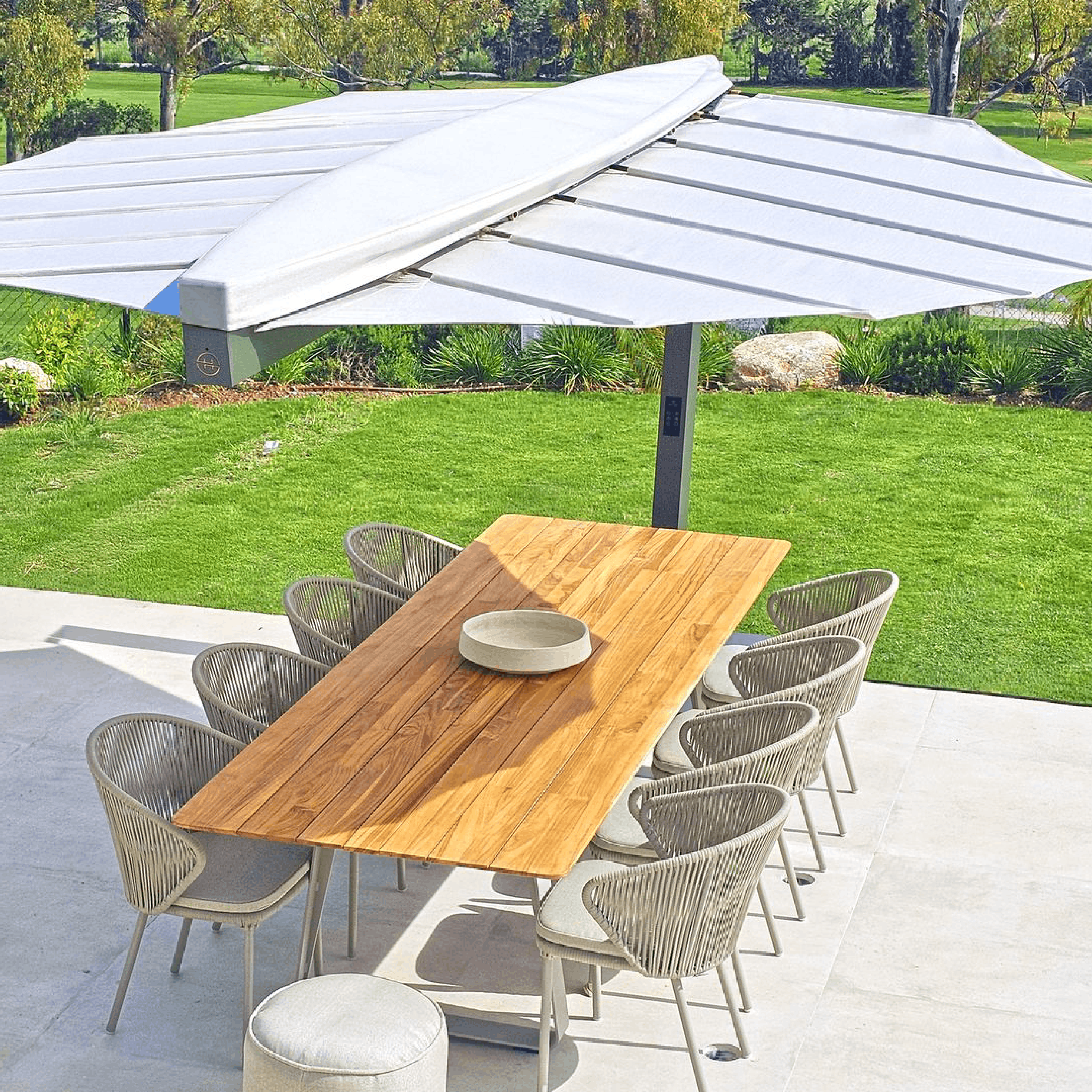 Folium Free Standing Patio Heater - In Garden Folium Free Standing Patio Heater, Folium Patio Heater in Grey with White Fabric, Patio Heaters, Outdoor Heaters, Free Standing Patio Heater, Alfresco Heaters, Commercial Heaters, Commercial Patio Heaters, Free Standing Heating, Hospitality Heaters, Restaurant Heaters