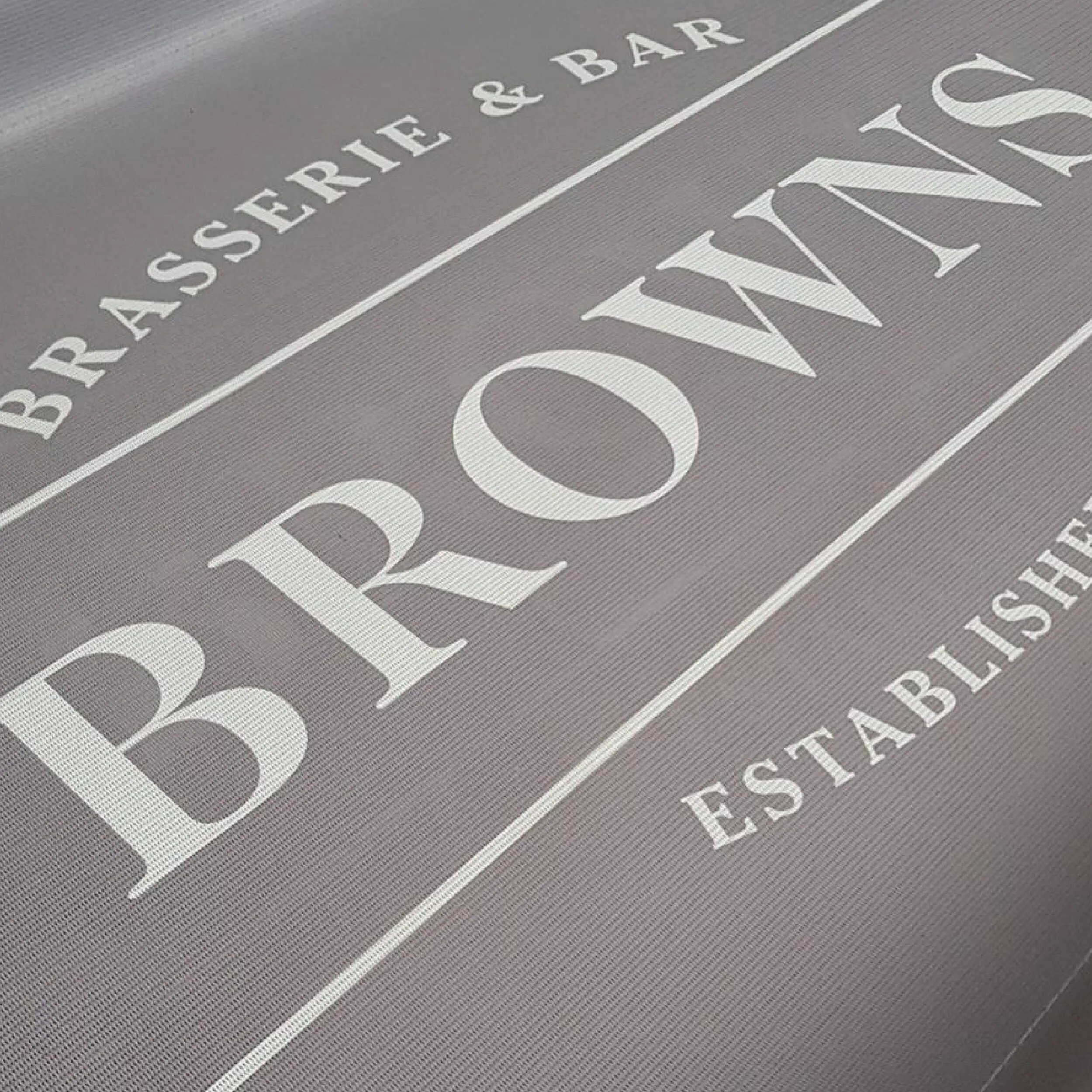Browns - Mesh Cafe Banner Browns PVC Mesh Printed Cafe Banner, Bespoke Cafe Banners, Alfresco Cafe Panels, PVC Mesh Panels, Restaurant Panels, Commercial Cafe Panels, Custom Made PVC Mesh Panels, Digitally Printed Banners