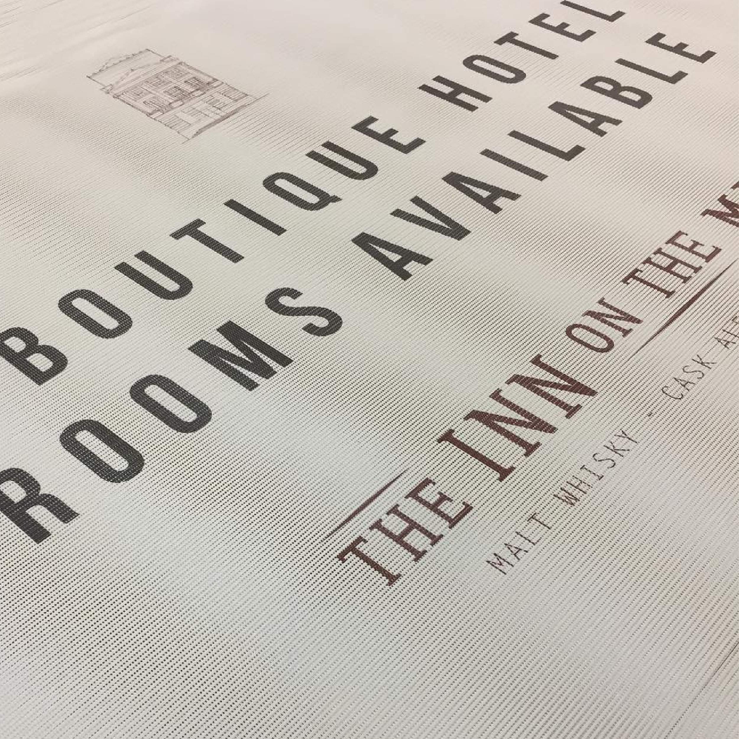 Inn on the Mile - Mesh Cafe Banner Inn on the Mile PVC Mesh Printed Cafe Banner, Bespoke Cafe Banners, Alfresco Cafe Panels, PVC Mesh Panels, Restaurant Panels, Commercial Cafe Panels, Custom Made PVC Mesh Panels, Digitally Printed Banners