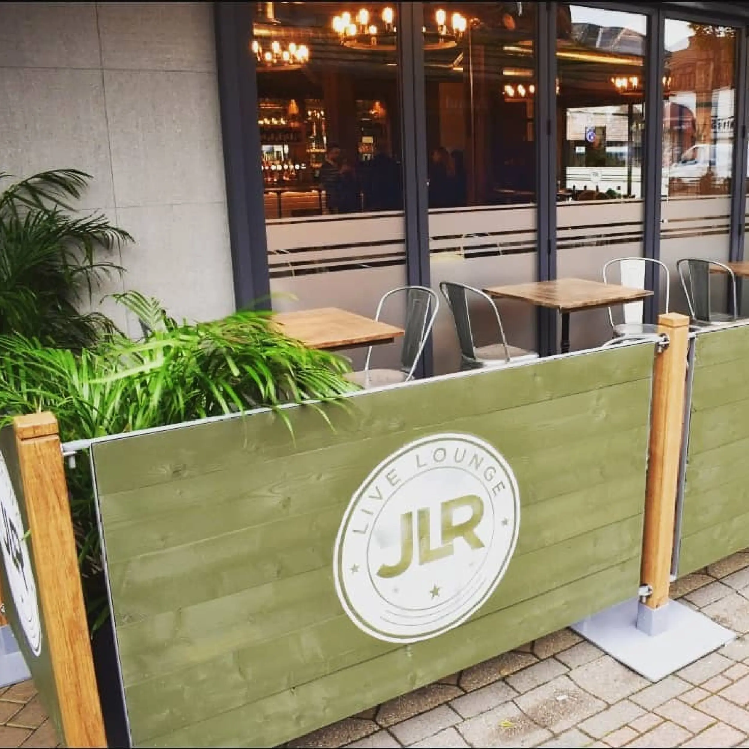 JLR Live Lounge - Wooden Framed Cafe Panels JLR Live Lounge Wooden Framed Panels with Rustic Character Oak Cafe Posts