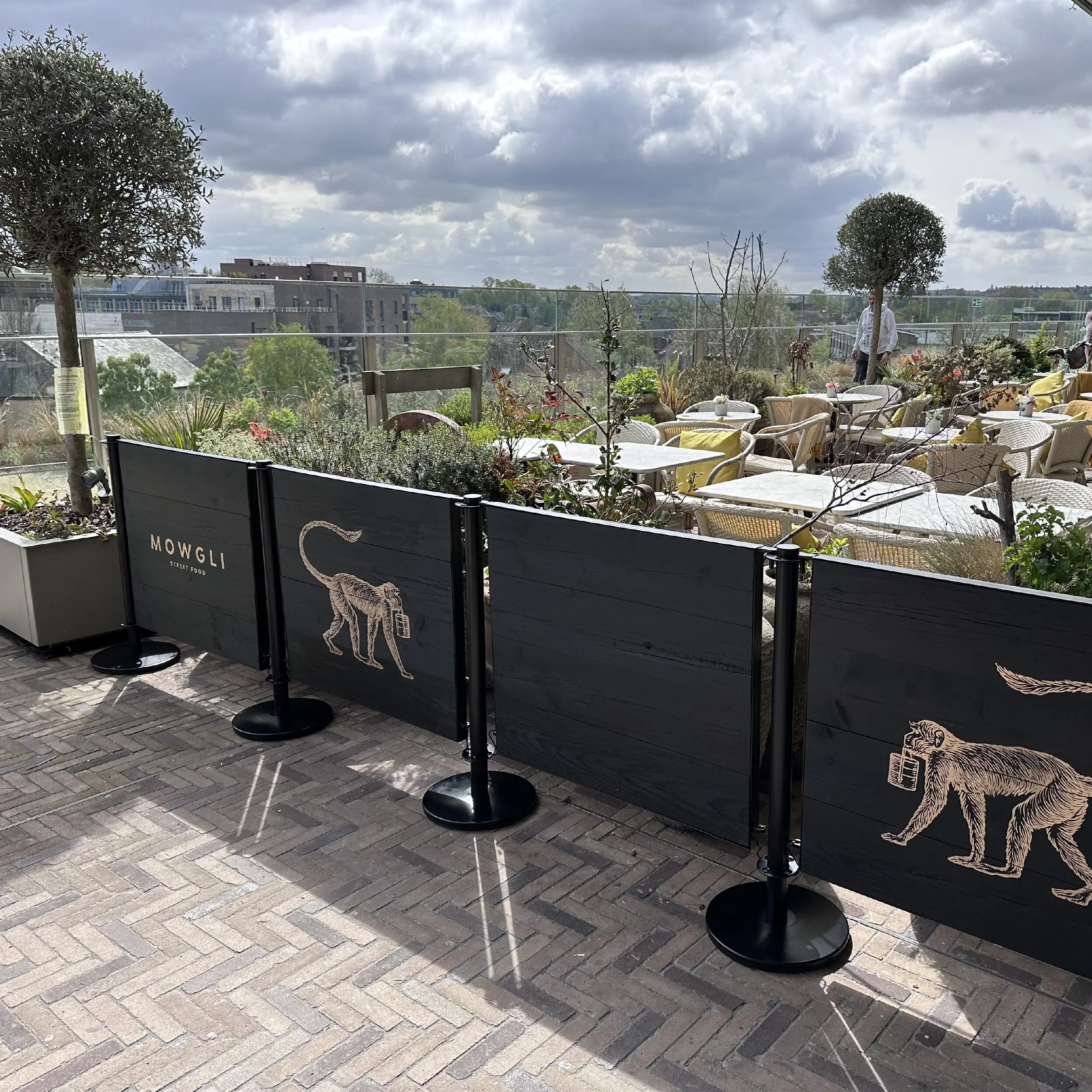 Mowgli Oxford - Wooden Framed Cafe Panels Mowgli Wooden Framed Panels with Advance Cafe Posts Powder Coated Black