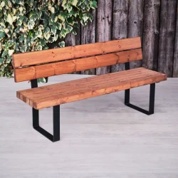 Sherwood Bench with Back, Indoor & Outdoor Bench, Wood & Metal Industrial Outdoor Commercial Bench with Back, Indoor & Outdoor Furniture, Indoor & Outdoor Use, Commercial Furniture, Hospitality Furniture